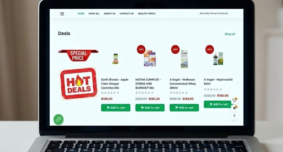 Health Restore Shop grid view showing product filters