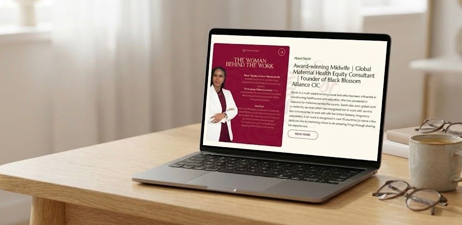 Sarah Chitongo homepage on a laptop