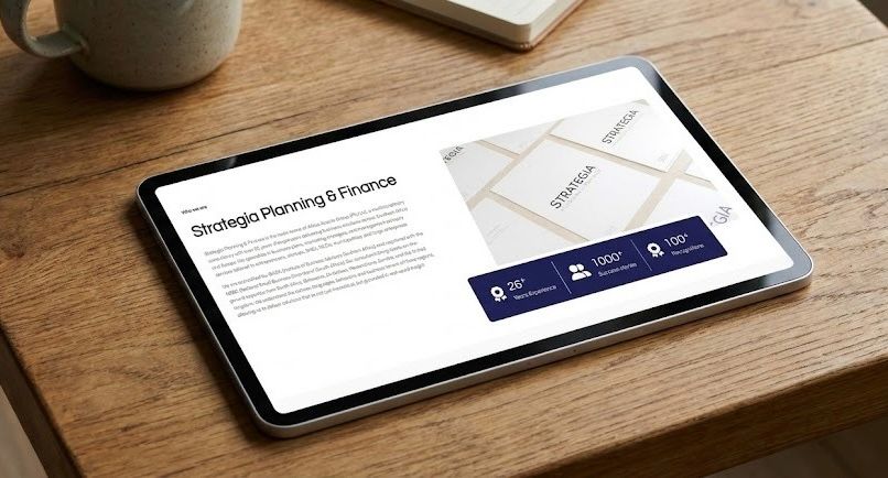 Who We Are - Strategia Planning & Finance about section on a tablet