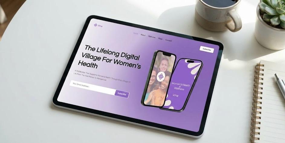 Mockup of the Vina Women's Health landing page on a tablet
